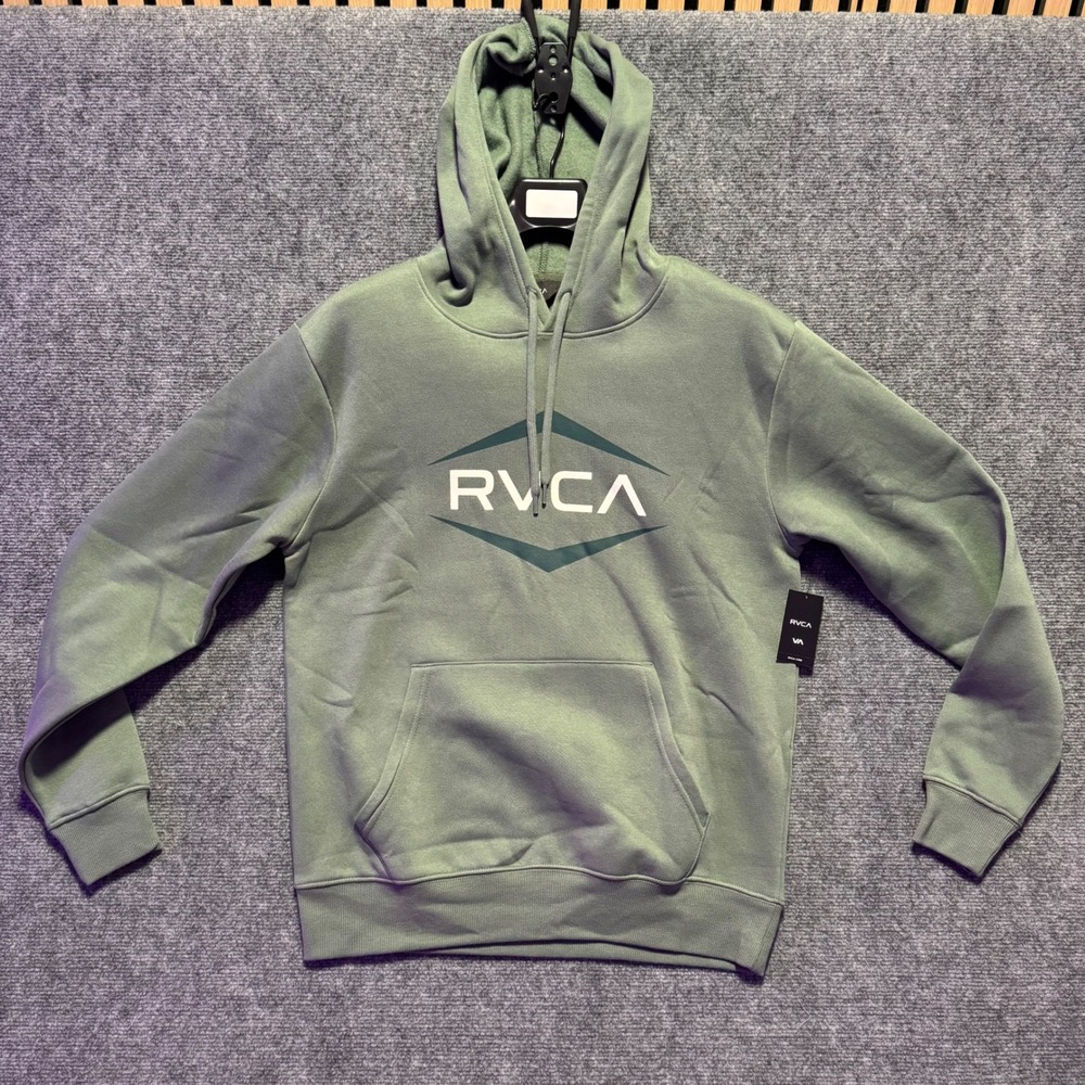 RVCA Oliver PO Hoodie Mens Small Green Logo Pullover Sweatshirt Casual